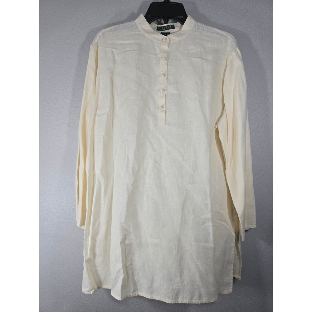 Lauren Ralph Lauren Sz XL Vintage Linen Blouse Lagenlook Knot Buttons Boho BL